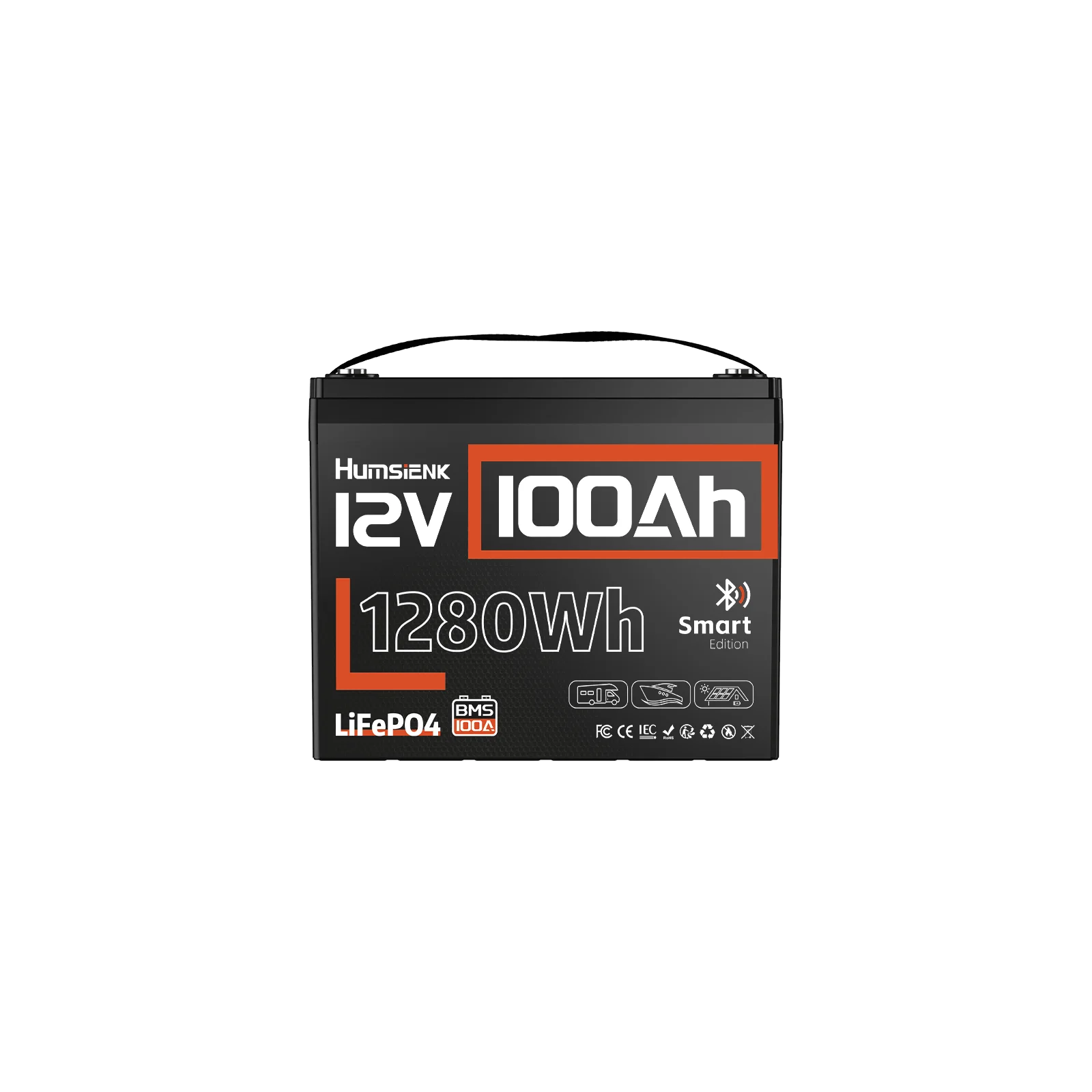 Humsienk 12V 100Ah Group 24 Bluetooth LiFePO4 Battery – 1.28kWh