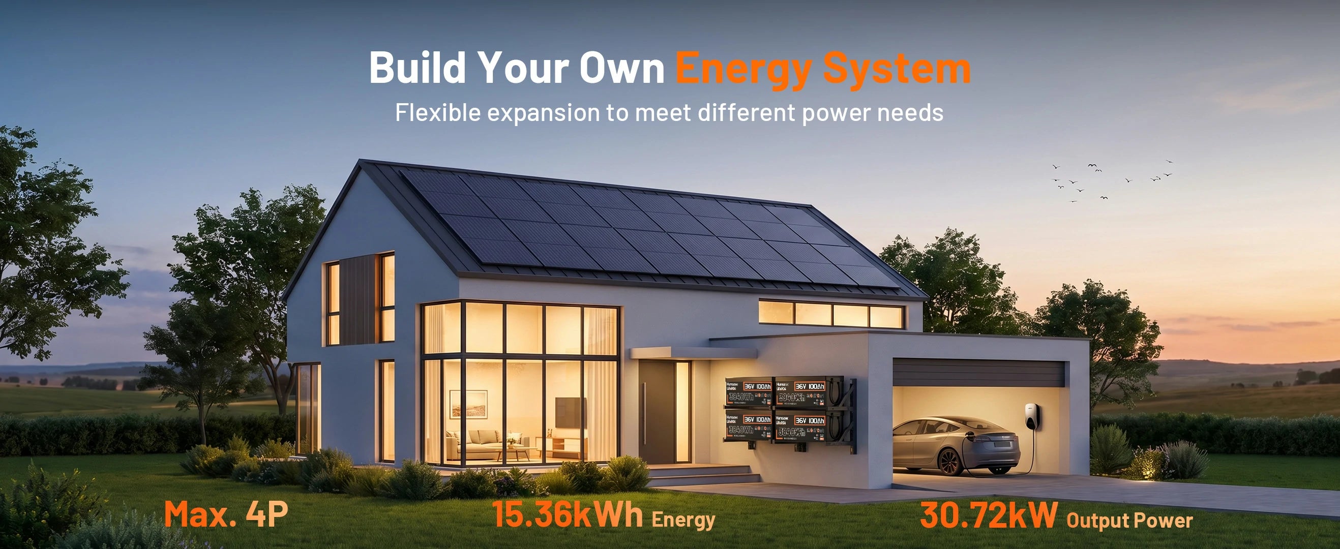 Humsienk expandable LiFePO4 battery system – Max 4P parallel, 15.36kWh total energy, 30.72kW output power