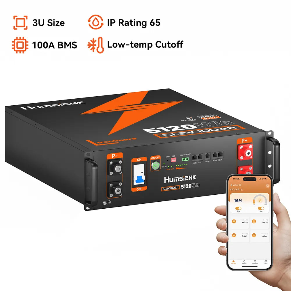 Humsienk 48V 100Ah 3U Server Rack Bluetooth LiFePO4 Battery with