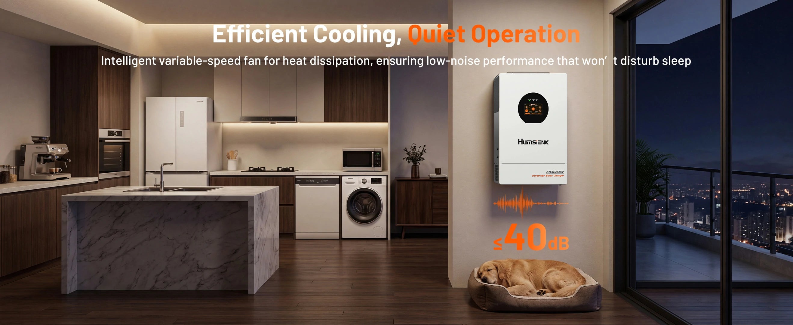Humsienk inverter with intelligent variable-speed fan for quiet 40dB cooling and heat dissipation