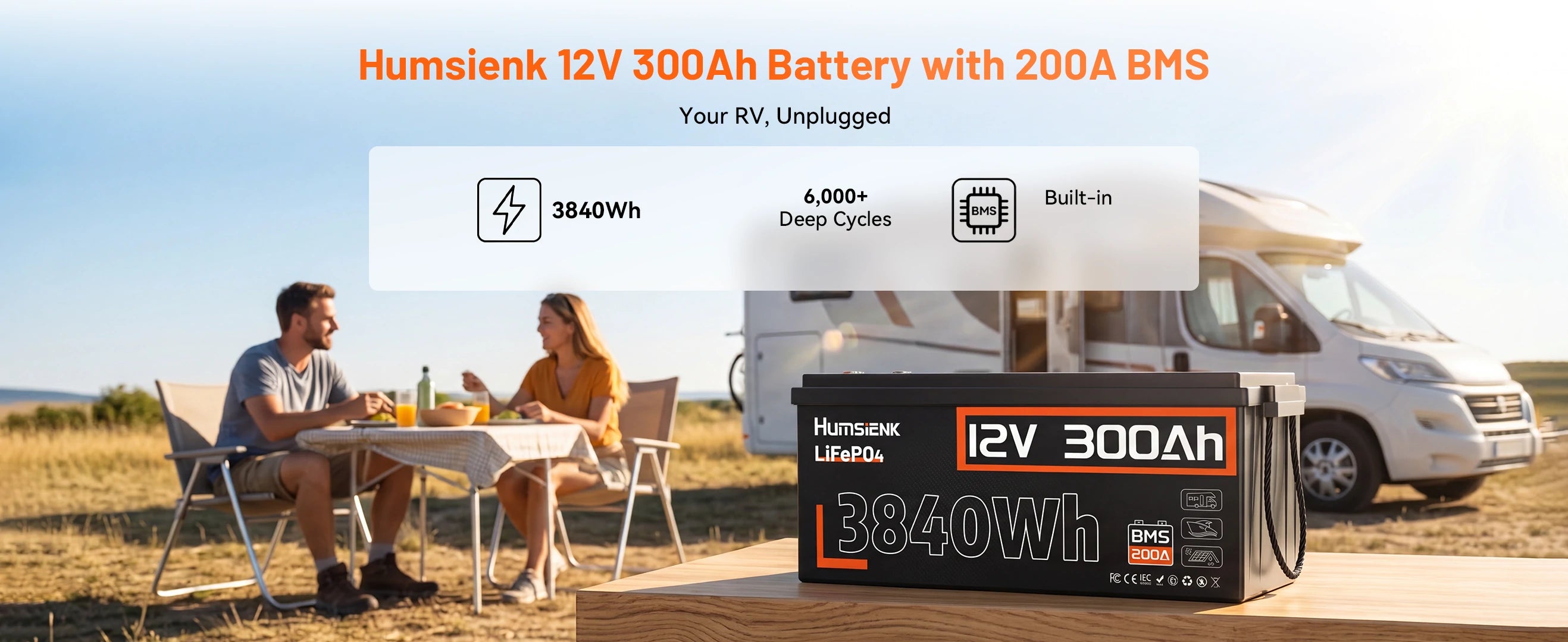 Humsienk 12V 300Ah LiFePO4 battery 3840Wh 200A BMS RV off-grid