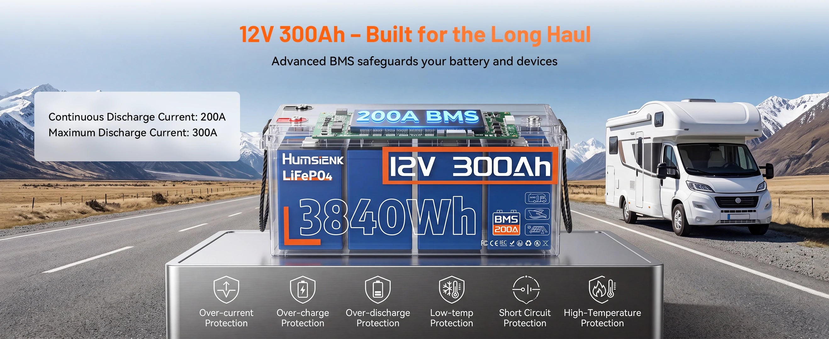 12V 300Ah BMS 200A protection over-current over-charge low-temp short circuit