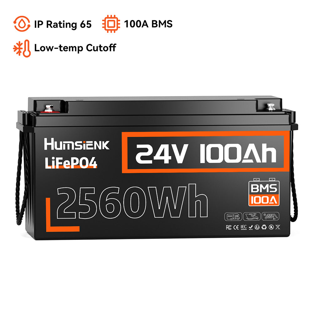Humsienk 24V 100Ah LiFePO4 Battery 2.56kWh for RVs/Boats