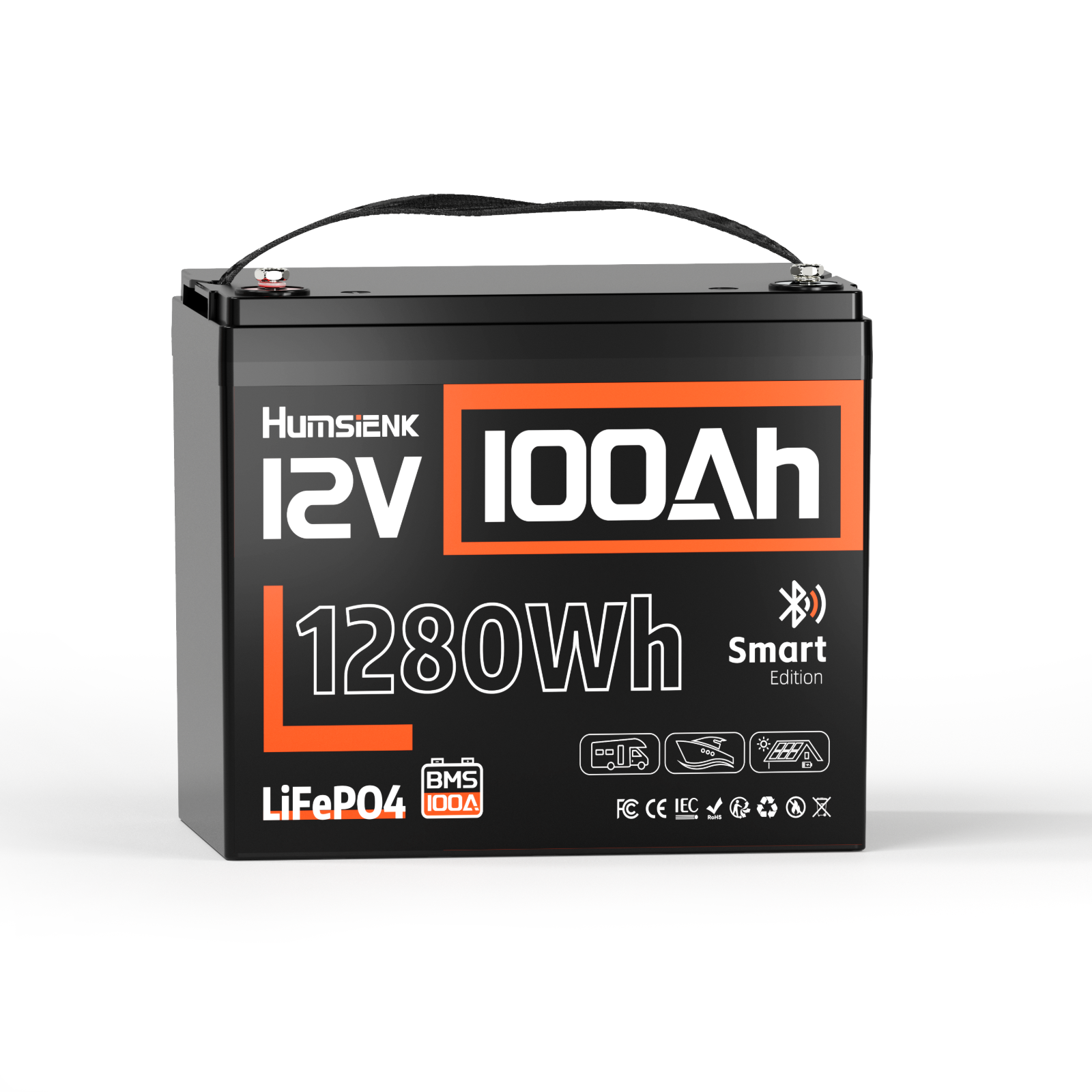 Humsienk 12V 100Ah Group 24 Lead-acid Replacement Bluetooth LiFePO4 Battery 1.28kWh for RVs/Boats