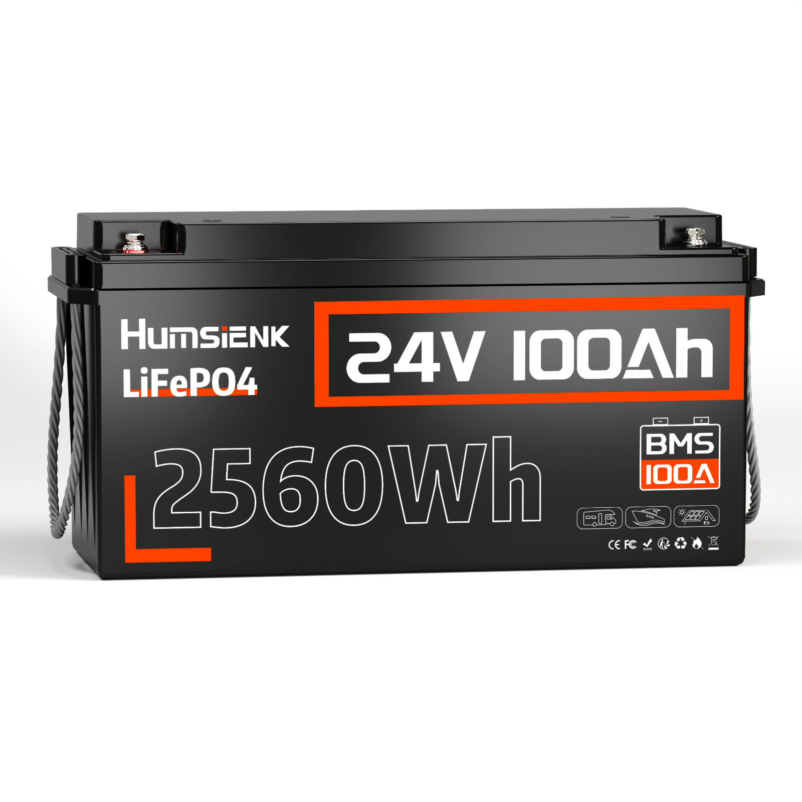 Humsienk 24V 100Ah LiFePO4 Battery 2.56kWh for RVs/Boats