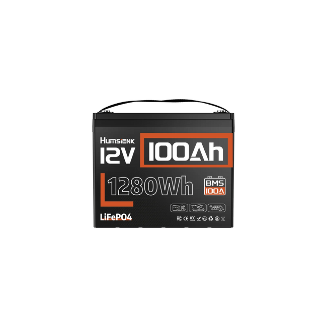 Humsienk 12V 100Ah Group 24 LiFePO4 Battery with IP65. 100A BMS and Low-tem Cutoff Features