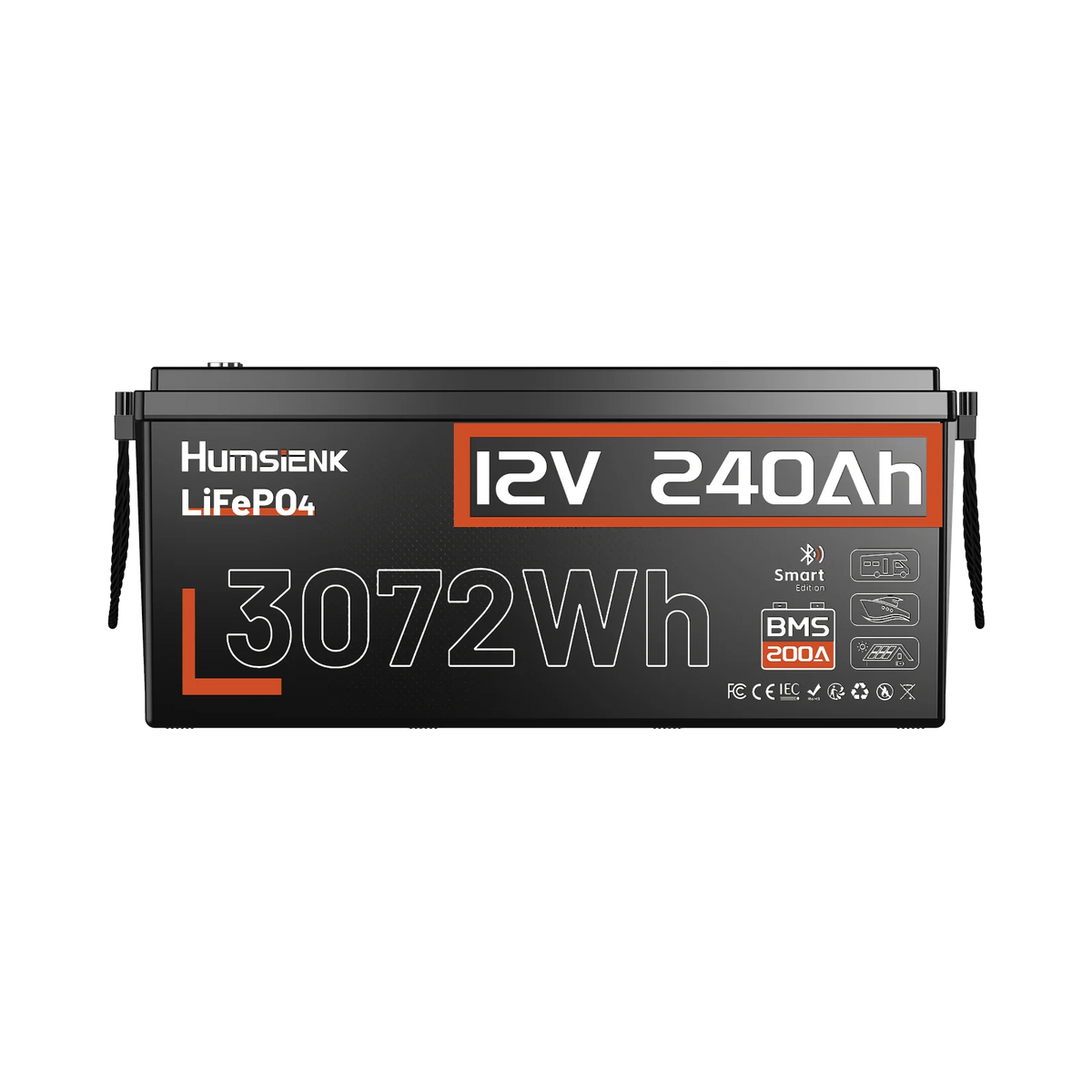 Humsienk 12V 240Ah Bluetooth LiFePO4 Batttery with 200A BMS
