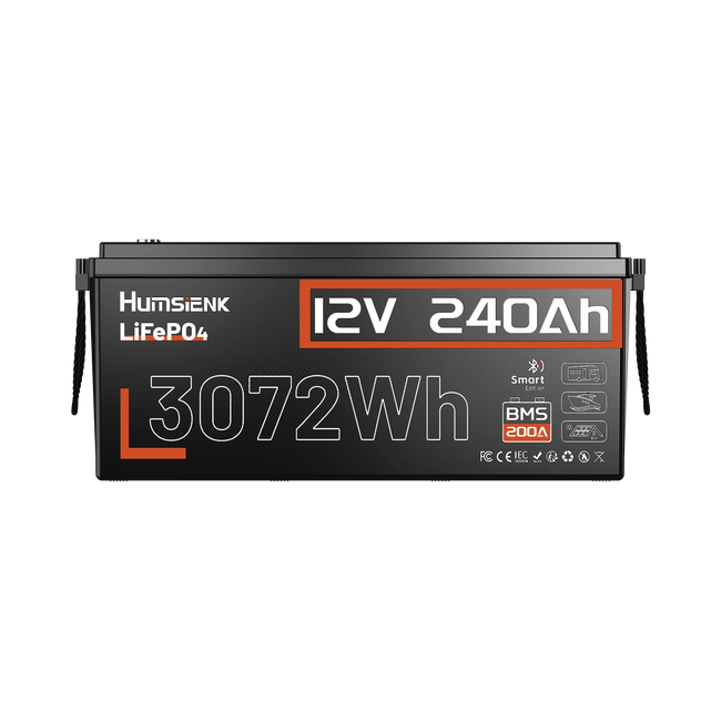 Humsienk 12V 240Ah Bluetooth LiFePO4 Batttery with 200A BMS
