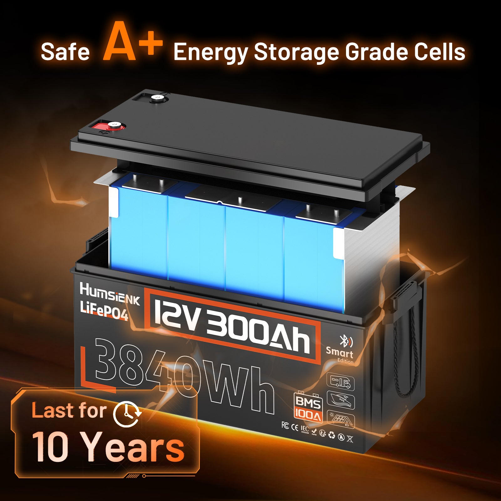 [⚡Black Friday Offer] 12V 300Ah LiFePO4 Bluetooth Battery with 100A BMS