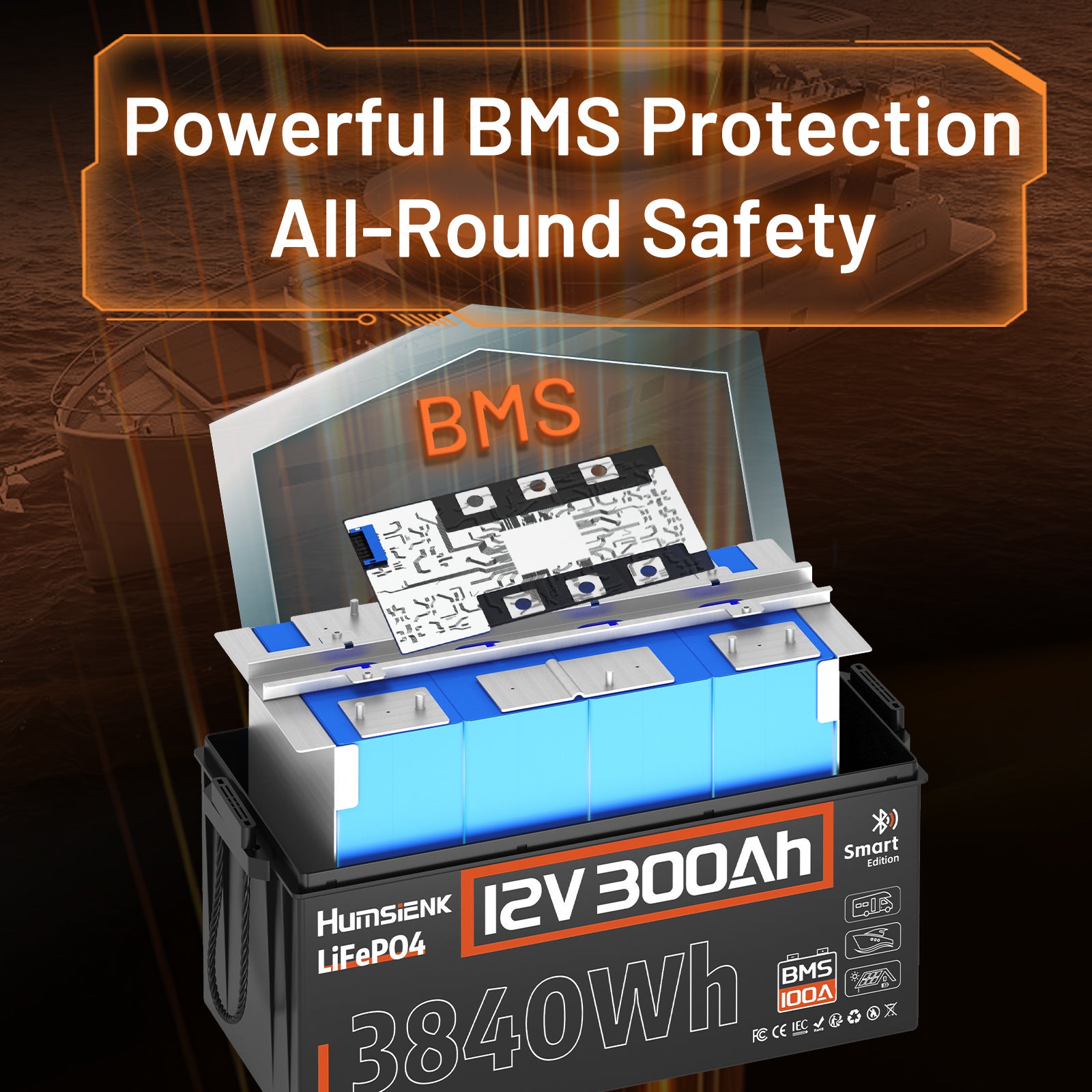 [⚡Black Friday Offer] 12V 300Ah LiFePO4 Bluetooth Battery with 100A BMS