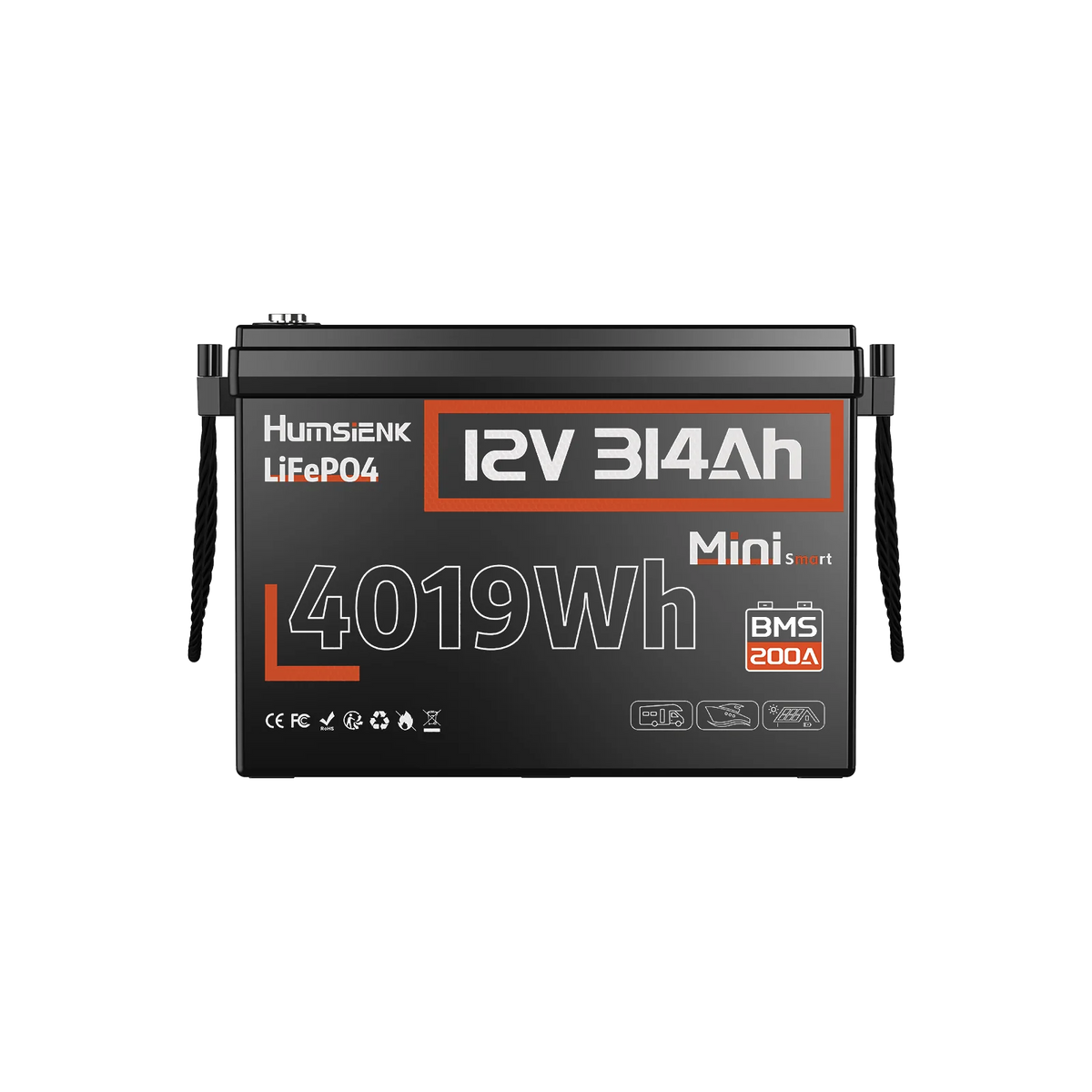 Humsienk 12V 314Ah Mini LiFePO4 Battery with Bluetooth