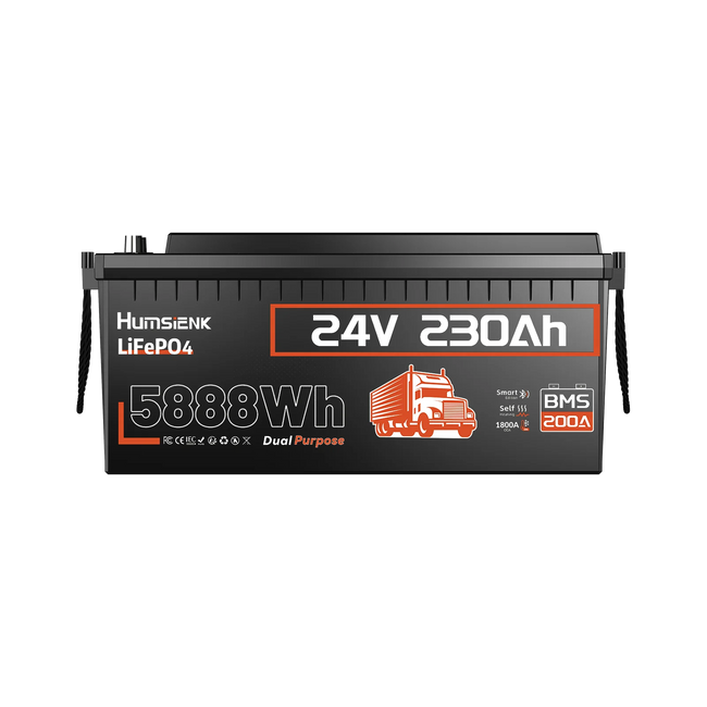 Humsienk 24V 230Ah Self‑Heating LiFePO4 Battery with 1800CCA