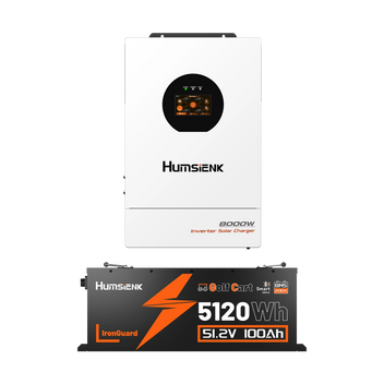 Humsienk 48V 100Ah~150Ah Bluetooth LiFePO4 Battery with 8kW Inverter Bundle