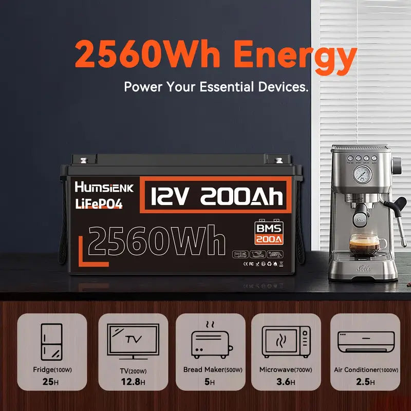 Humsienk 12V 200Ah 200A BMS LiFePO4 Battery