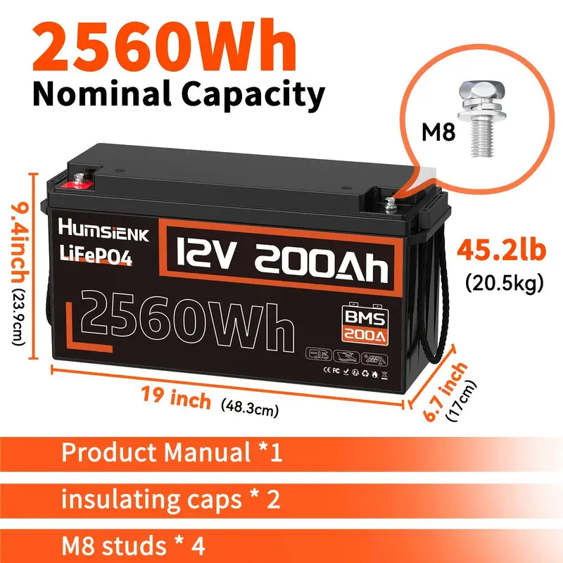 Humsienk 12V 200Ah 200A BMS LiFePO4 Battery