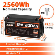 Humsienk 12V 200Ah 200A BMS LiFePO4 Battery