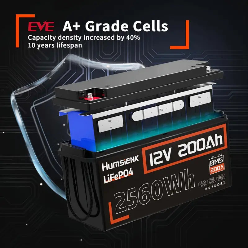Humsienk 12V 200Ah 200A BMS LiFePO4 Battery