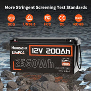 Humsienk 12V 200Ah 200A BMS LiFePO4 Battery