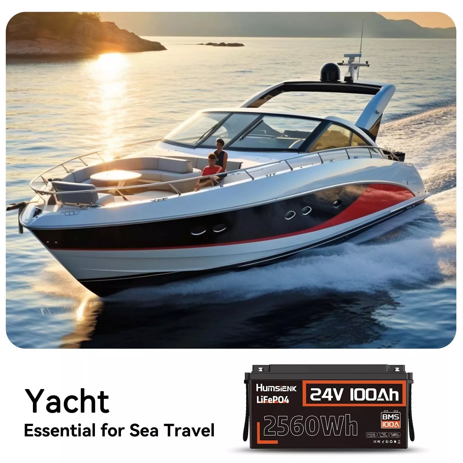 Humsienk 24V 100Ah LiFePO4 Battery 2.56kWh for RVs/Boats