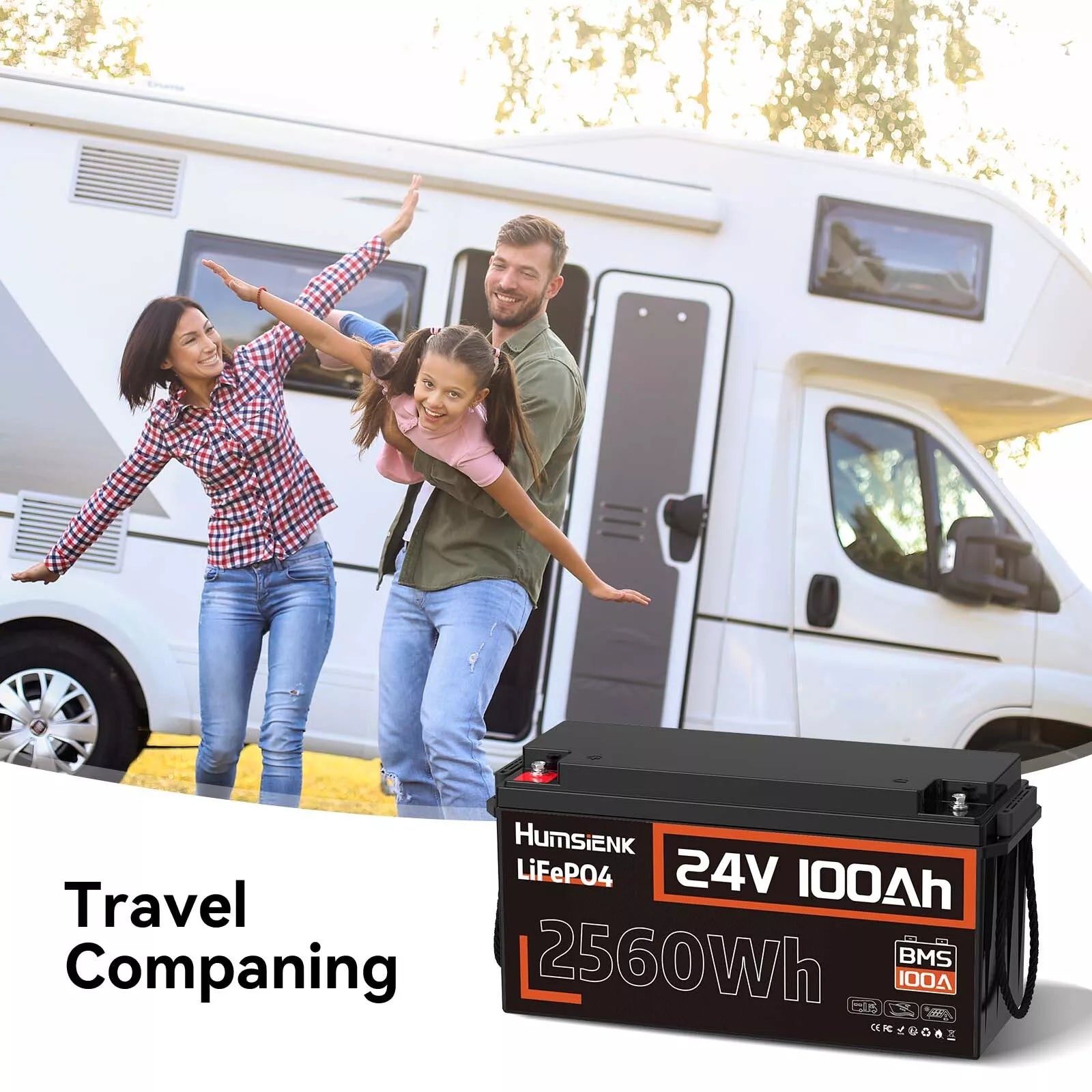 Humsienk 24V 100Ah LiFePO4 Battery 2.56kWh for RVs/Boats