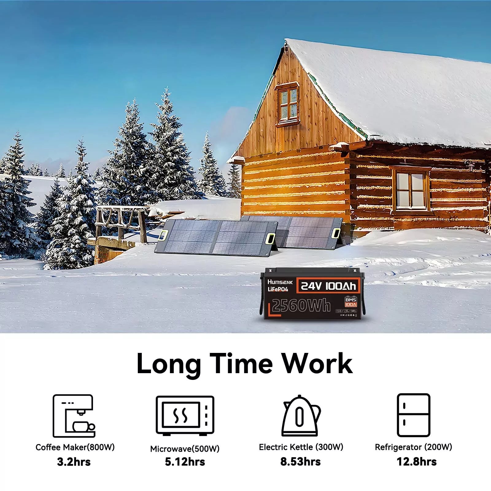 Humsienk 24V 100Ah LiFePO4 Battery 2.56kWh for RVs/Boats