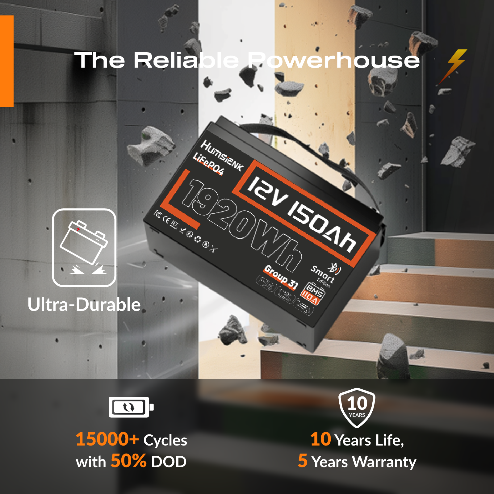 [🍃New Year Deal] 12V 150Ah Bluetooth LiFePO4 Battery with 110A BMS