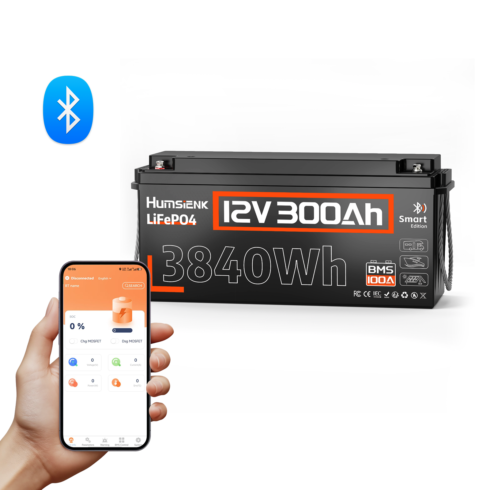 [⚡Black Friday Offer] 12V 300Ah LiFePO4 Bluetooth Battery with 100A BMS