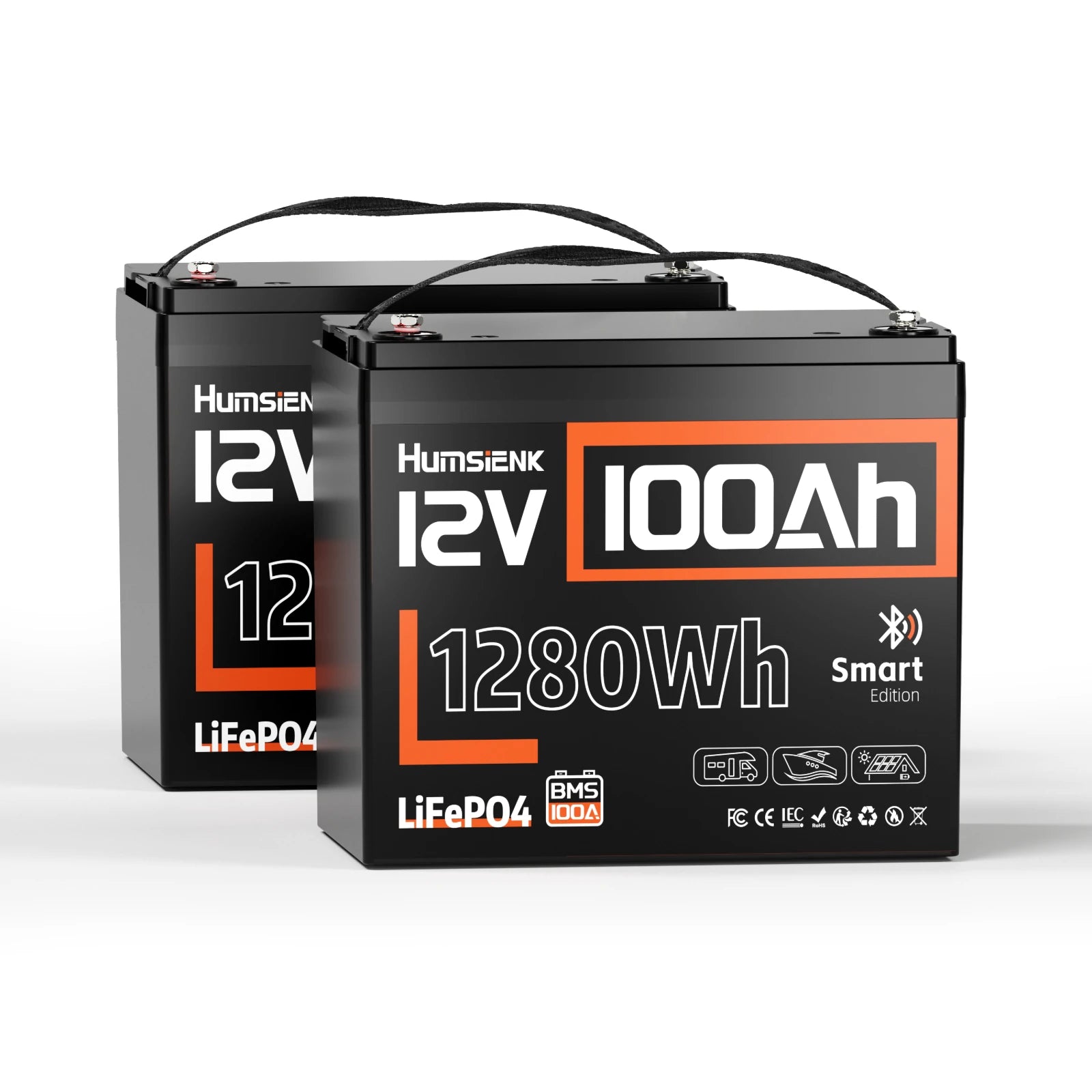 Humsienk 12V 100Ah Group 24 Lead-acid Replacement Bluetooth LiFePO4 Battery 1.28kWh for RVs/Boats