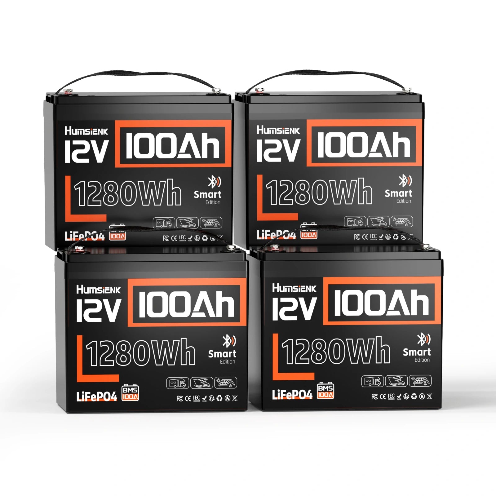 Humsienk 12V 100Ah Group 24 Lead-acid Replacement Bluetooth LiFePO4 Battery 1.28kWh for RVs/Boats