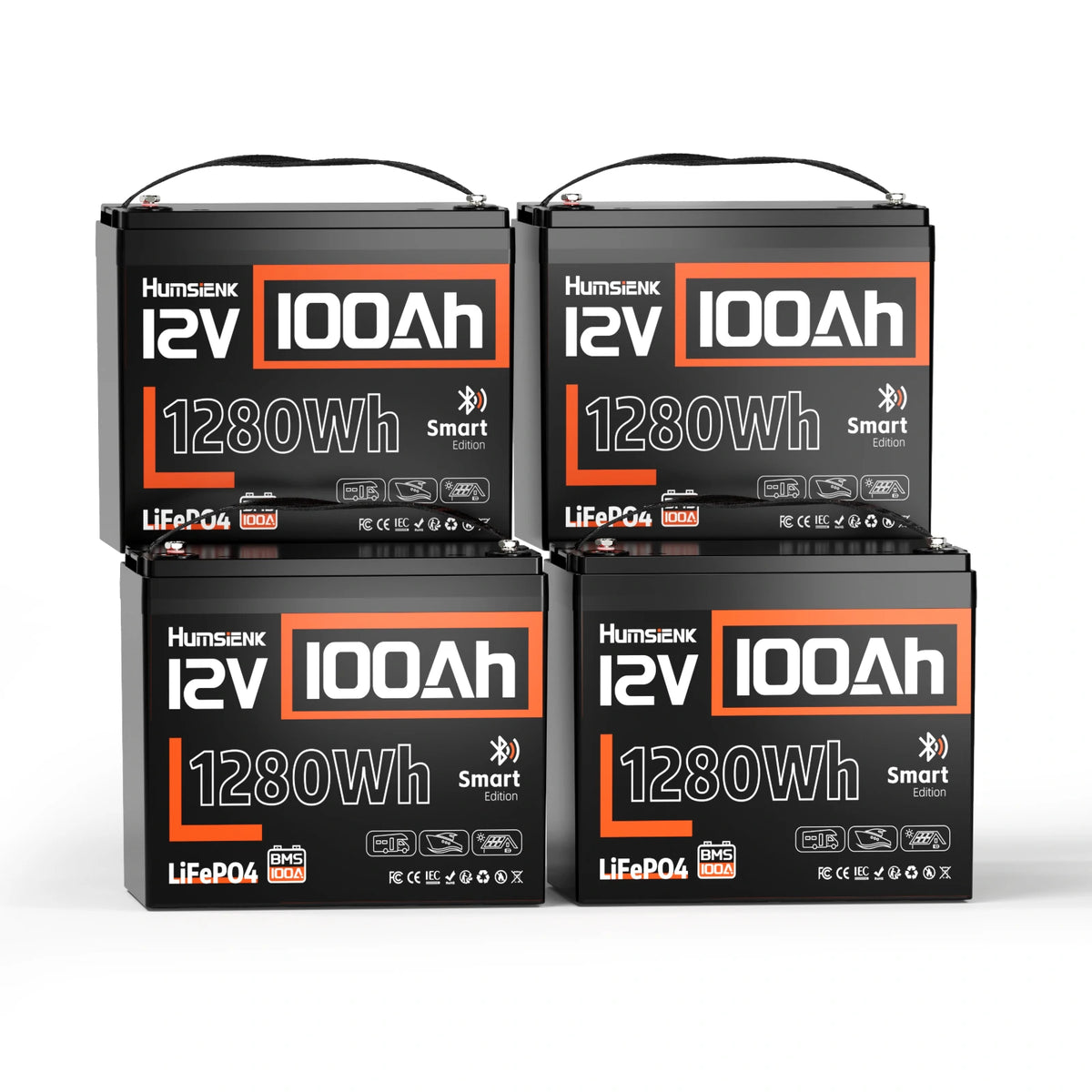Humsienk_12V_100Ah_Group24_Bluetooth_LIFePO4_Battery_4PACK