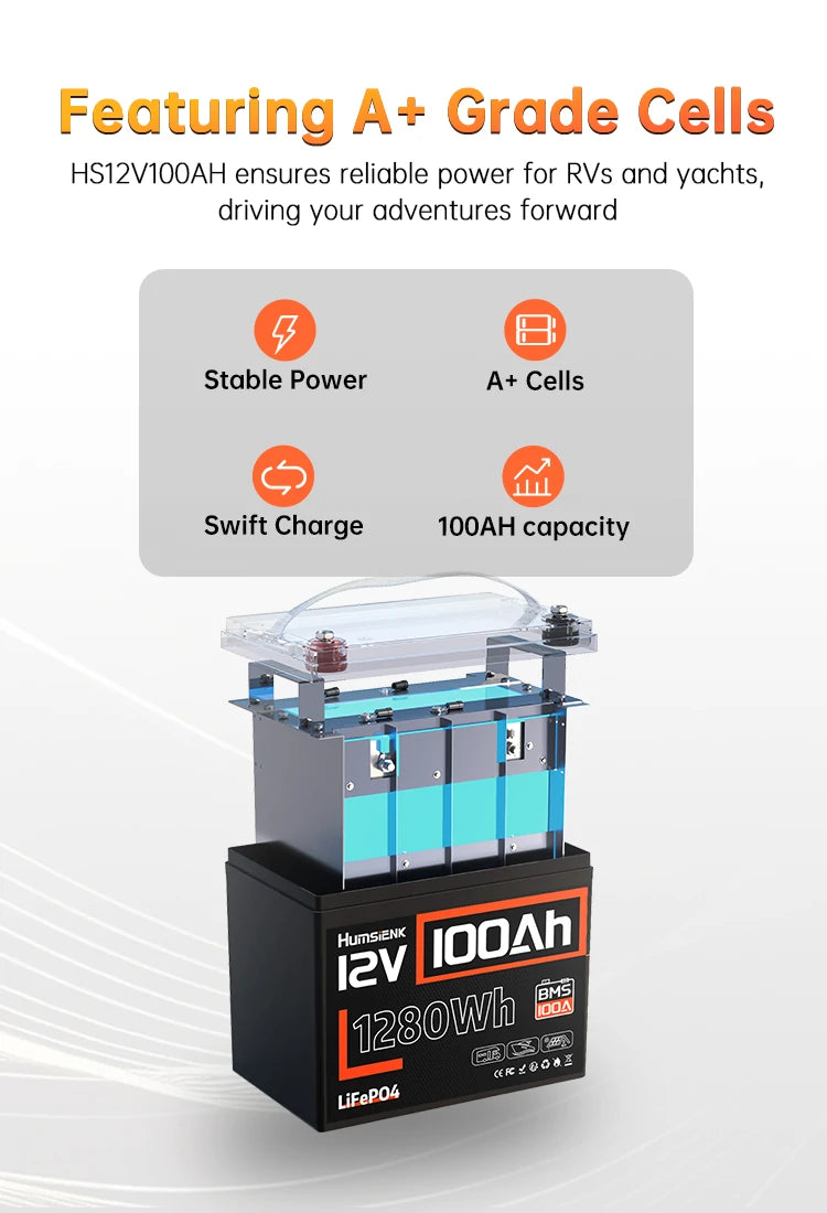 100Ah 12V LiFePO4 Battery Lithium Humsienk HumsiENK Cycle Deep