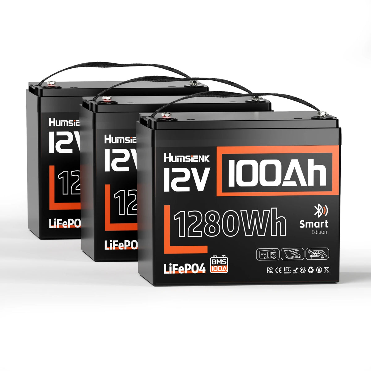 Humsienk_12V_100Ah_Group_24_Bluetooth_LIFePO4_Battery_3PACK