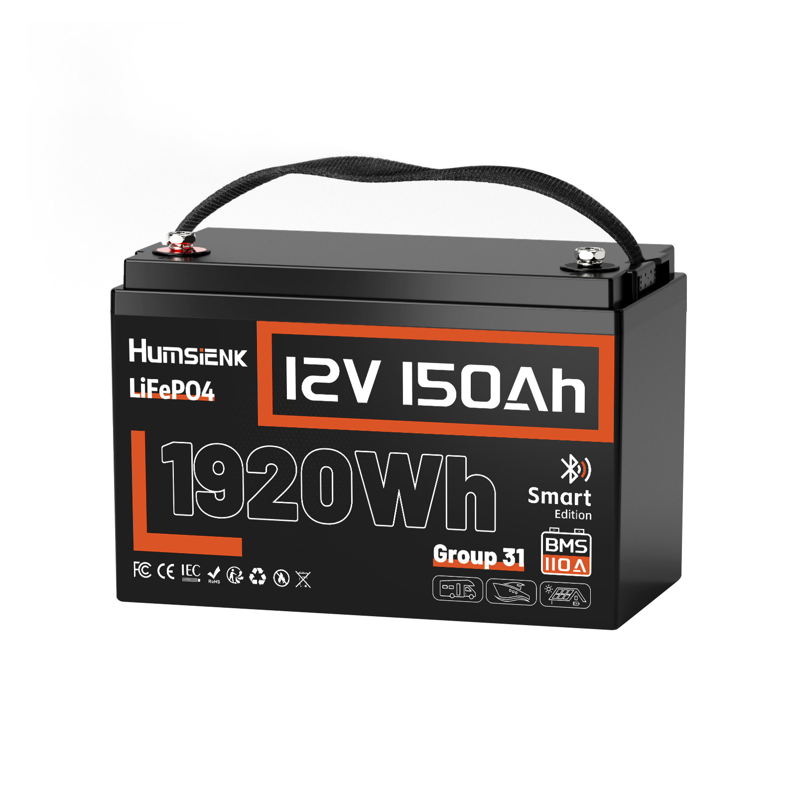 [🍃New Year Deal] 12V 150Ah Bluetooth LiFePO4 Battery with 110A BMS