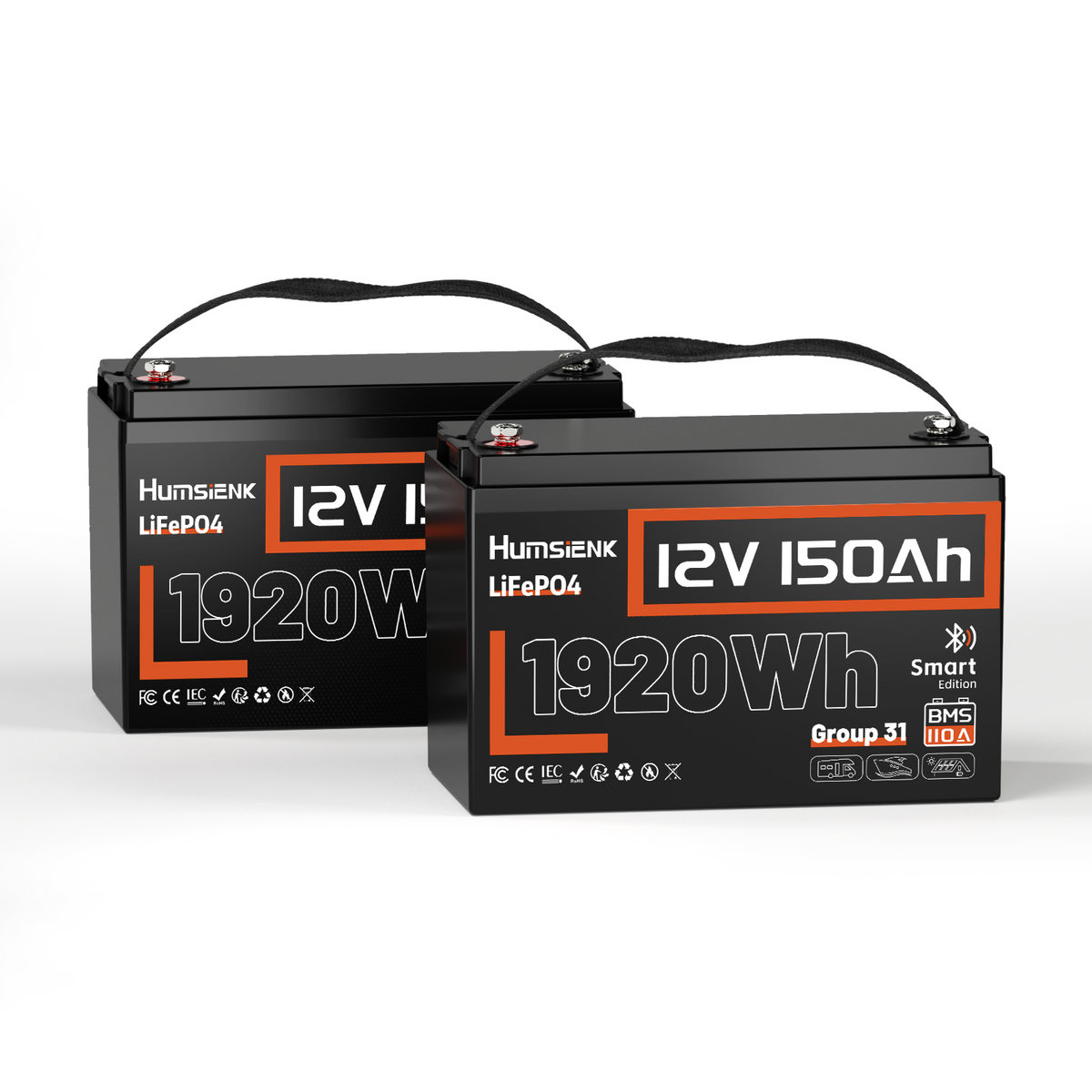 Humsienk_12V_150Ah_Group31_Bluetooth_LiFePO4_Battery_2PACK