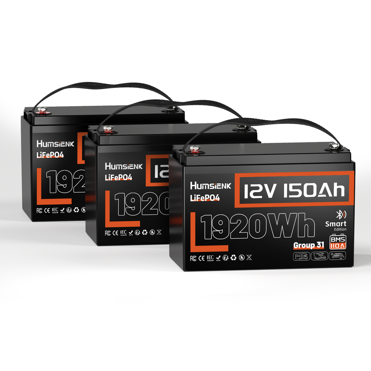 Humsienk_12V_150Ah_Group31_Bluetooth_LiFePO4_Battery_3PACK
