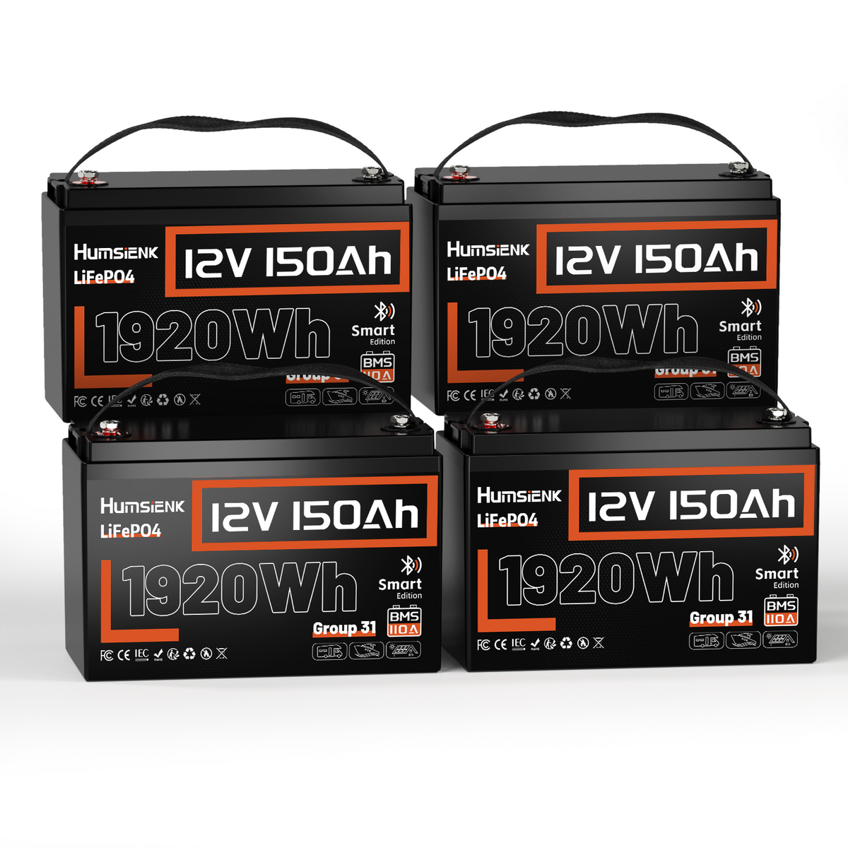 Humsienk_12V_150Ah_Group31_Bluetooth_LiFePO4_Battery_4PACK