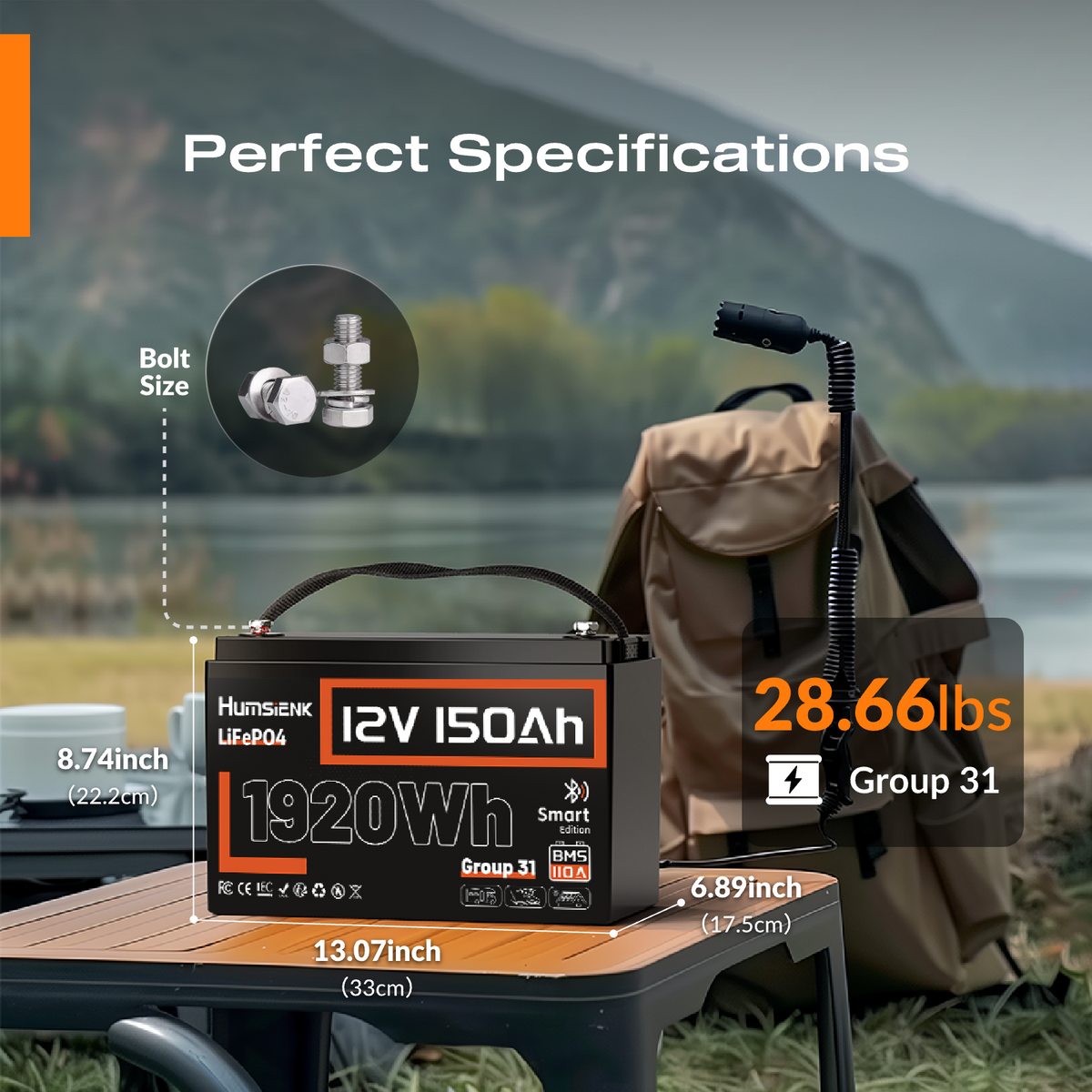 Humsienk_12V_150Ah_Group31_Bluetooth_LiFePO4_Battery_Lightweight
