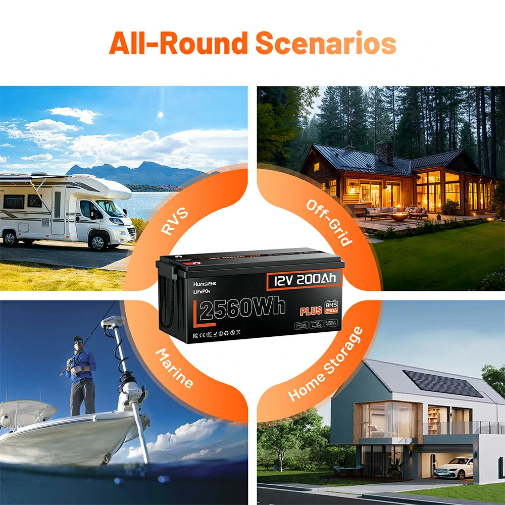 Humsienk_12V_200Ah_LiFePO4_Battery_250A_BMS_RV_Boat_Home_Storage_Applications