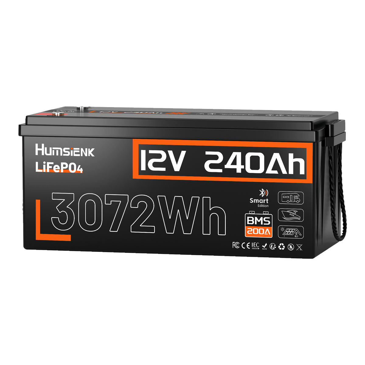 Humsienk 12V 240Ah Bluetooth LiFePO4 Batttery with 200A BMS
