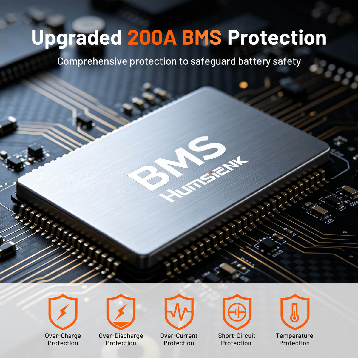 Humsienk 12V 240Ah Bluetooth LiFePO4 Batttery with 200A BMS