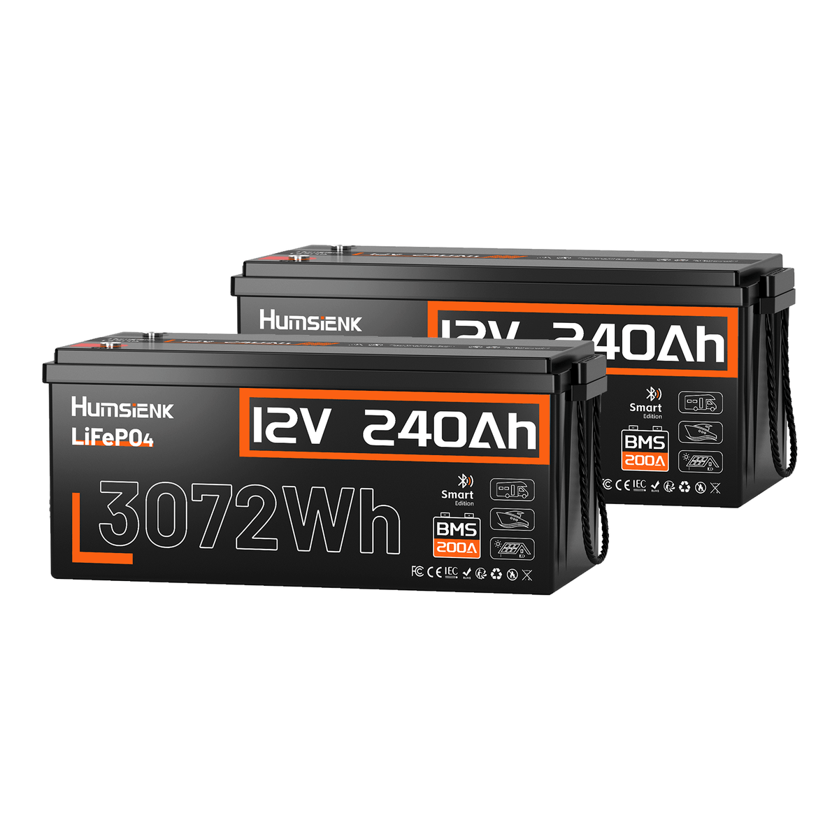 Humsienk 12V 240Ah Bluetooth LiFePO4 Batttery with 200A BMS