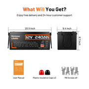 Humsienk 12V 240Ah Bluetooth LiFePO4 Batttery with 200A BMS