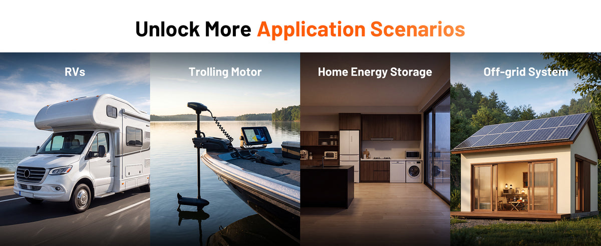 Humsienk 12V 240Ah LiFePO4 battery used in RV, trolling motor, home energy storage, and off-grid solar systems.PC