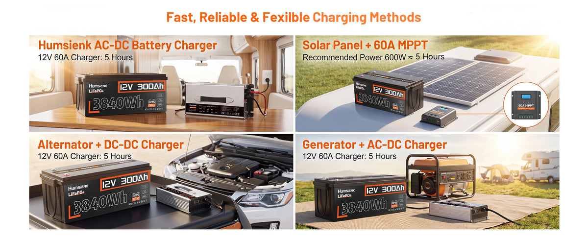 12V 300Ah battery charging 60A solar MPPT alternator generator 5 hours