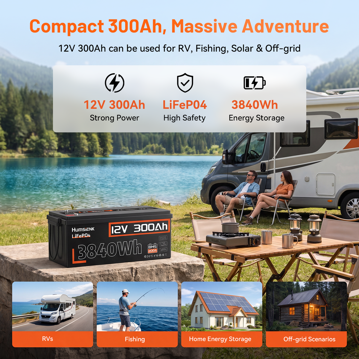 Humsienk 12V 300Ah LiFePO4 Battery
