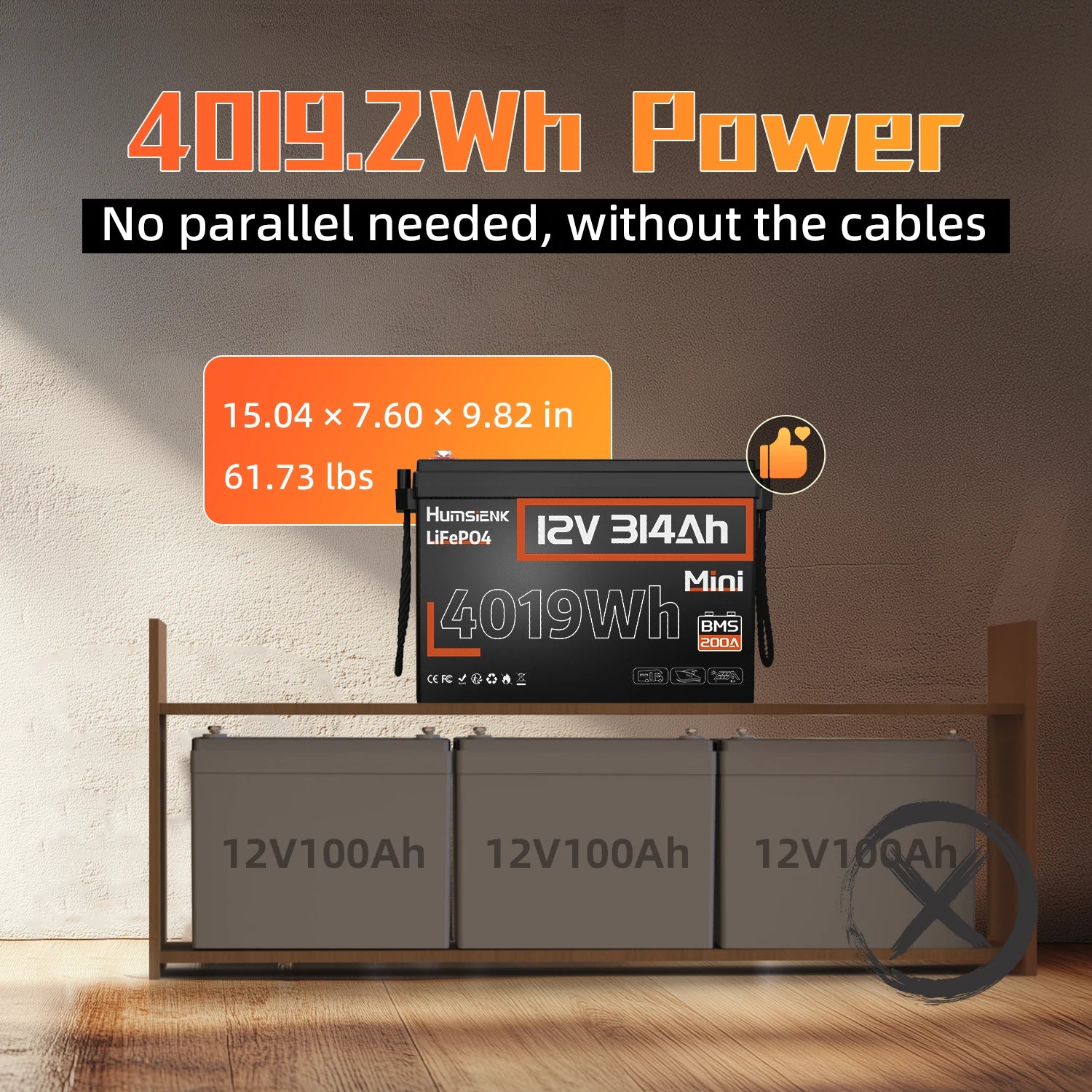 [🔥Weekly Sale] Humsienk 12V 314Ah LiFePO4 Battery Ultra Compact with 4.01kWh Energy