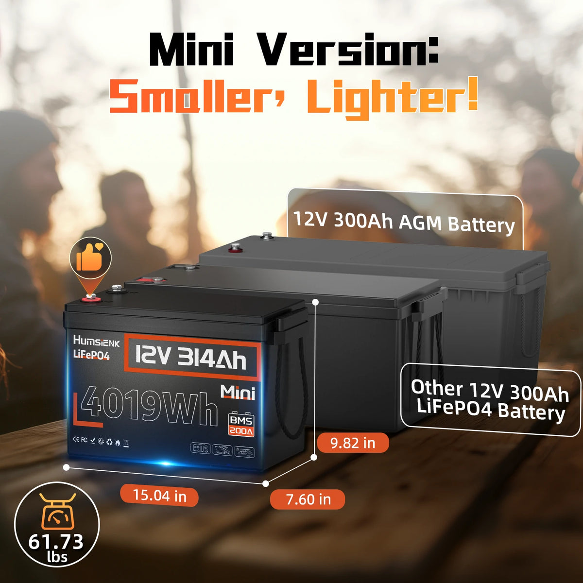 Humsienk 12V 314Ah Mini LiFePO4 Battery