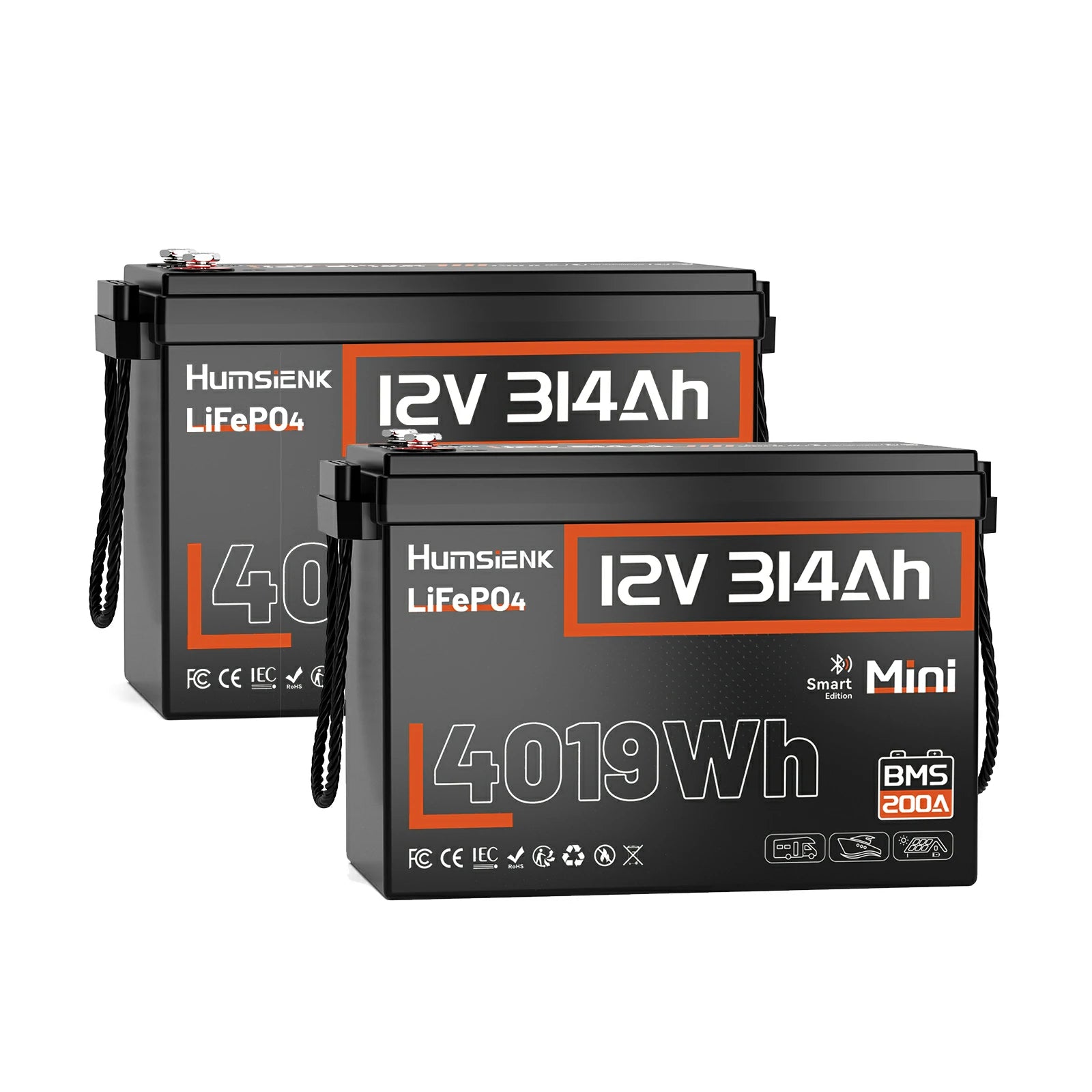 Humsienk_12V_314Ah_LiFePO4_Battery_Bluetooth_200A_BMS_2PACK