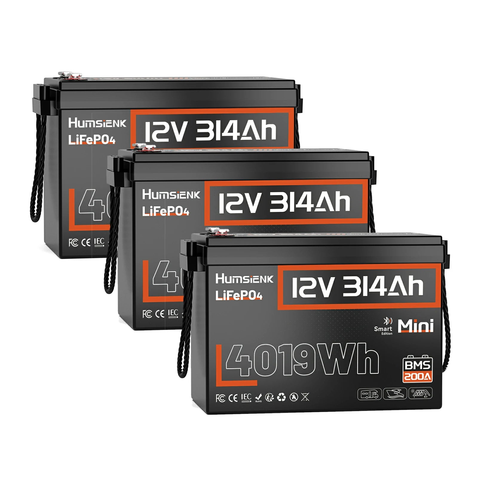Humsienk_12V_314Ah_LiFePO4_Battery_Bluetooth_200A_BMS_3PACK