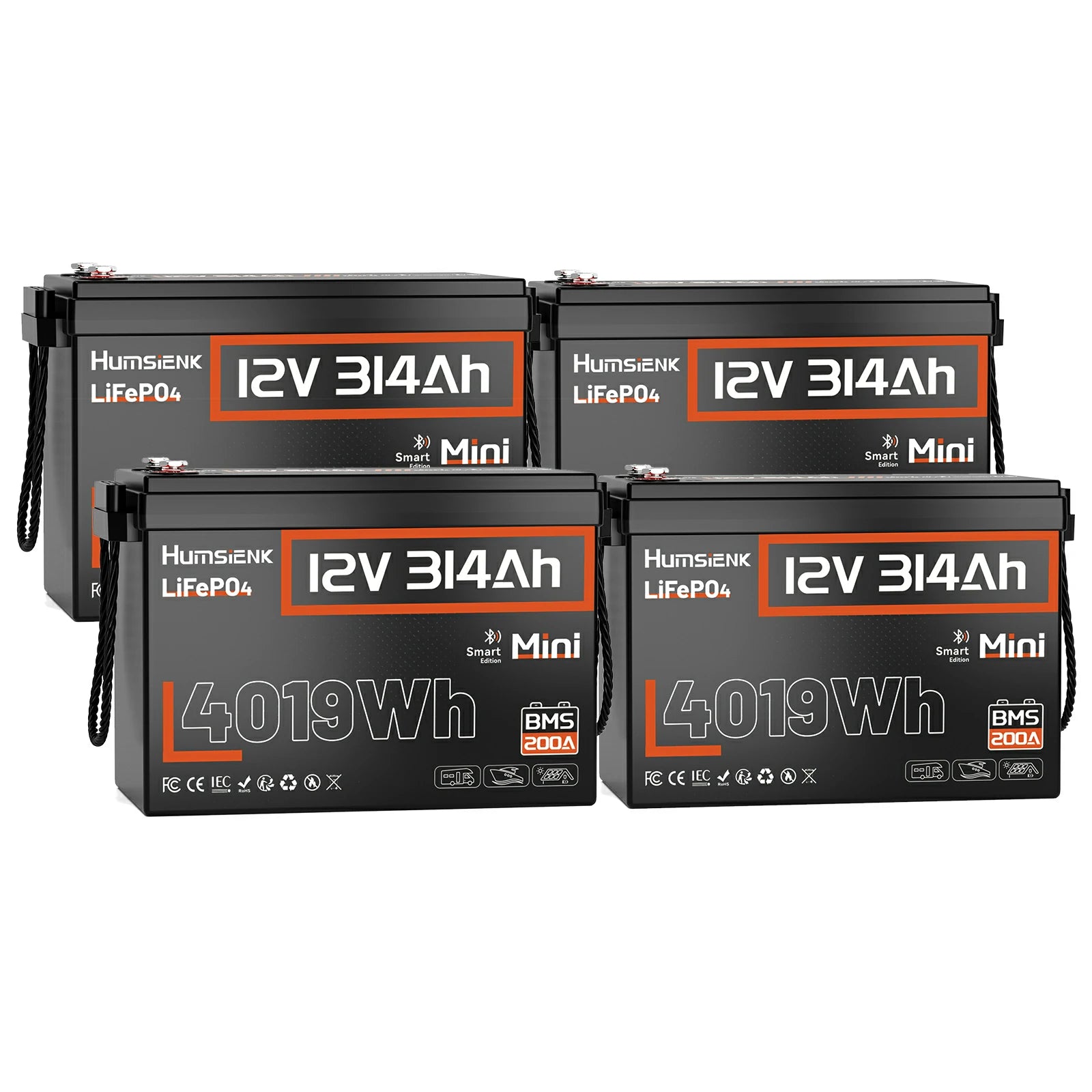 Humsienk_12V_314Ah_LiFePO4_Battery_Bluetooth_200A_BMS_4PACK